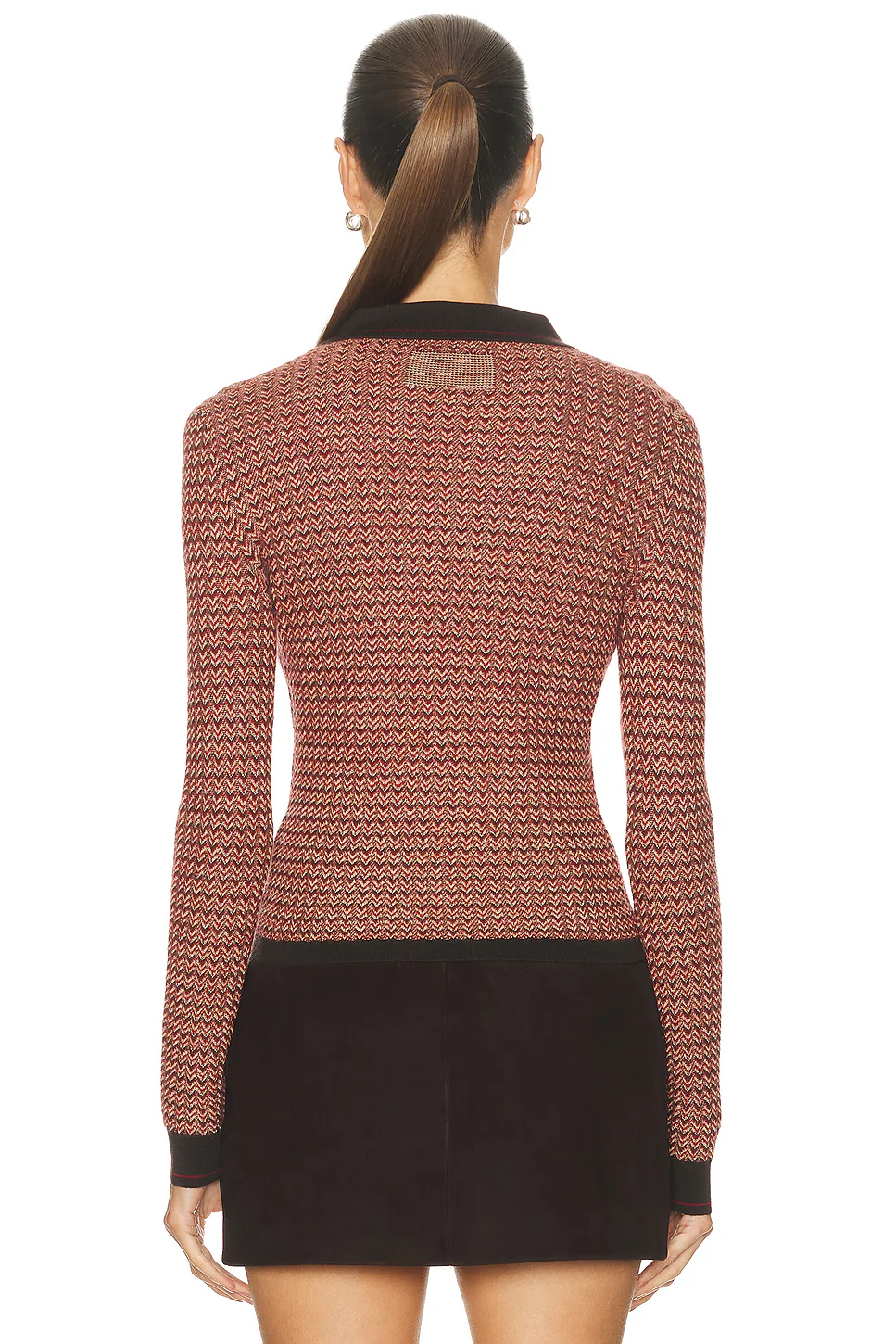 Chevron Long Sleeve Shrunken Polo Top Burnt Cocoa Combo