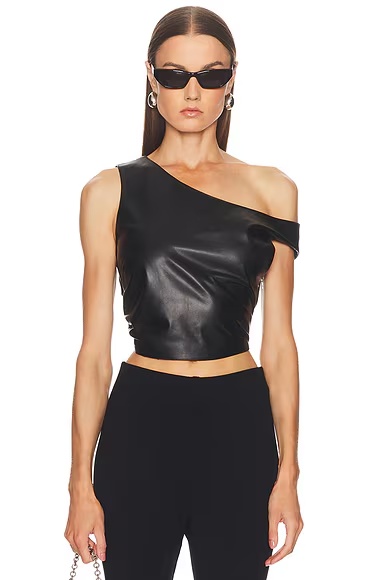 Off Shoulder Leather Top Black