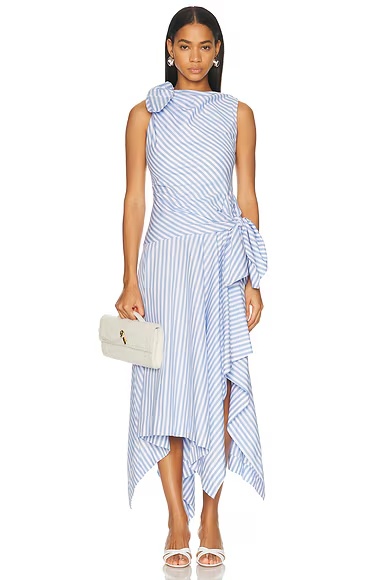 Bow Drape Shirting Cascade Dress Sky Blue