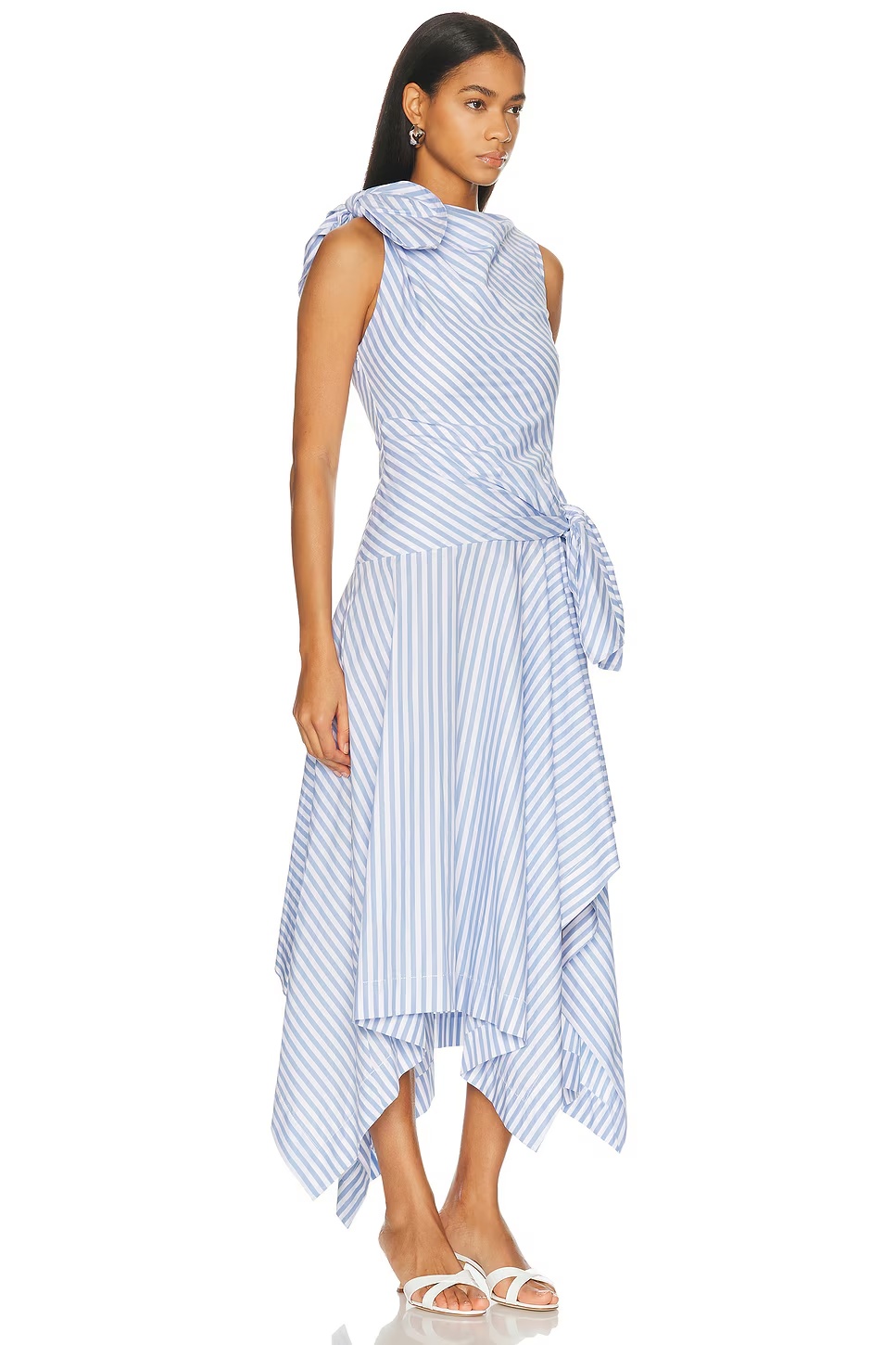 Bow Drape Shirting Cascade Dress Sky Blue