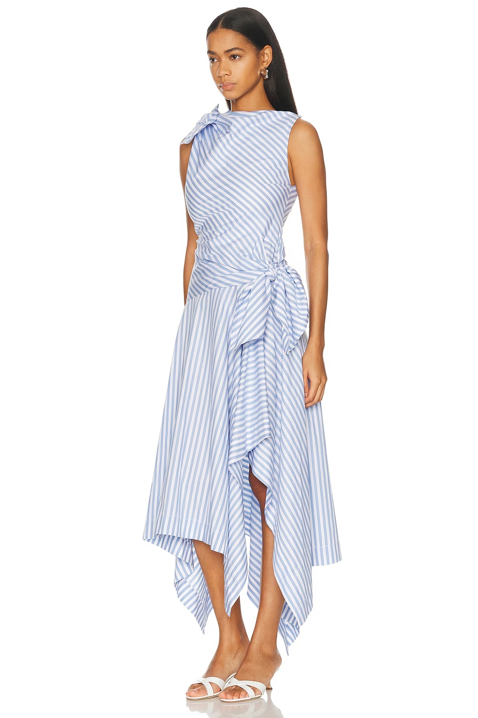Bow Drape Shirting Cascade Dress Sky Blue