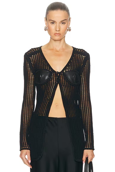 Cardigan With Leather Bust Black