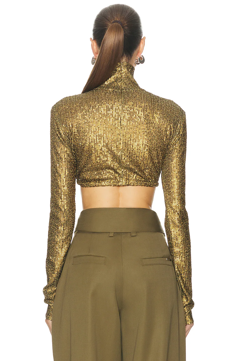 Long Sleeve Slim Fit Turtleneck Cropped Top Bark