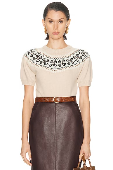 The Short Sleeve Cashmere Fairisle Pink Sand
