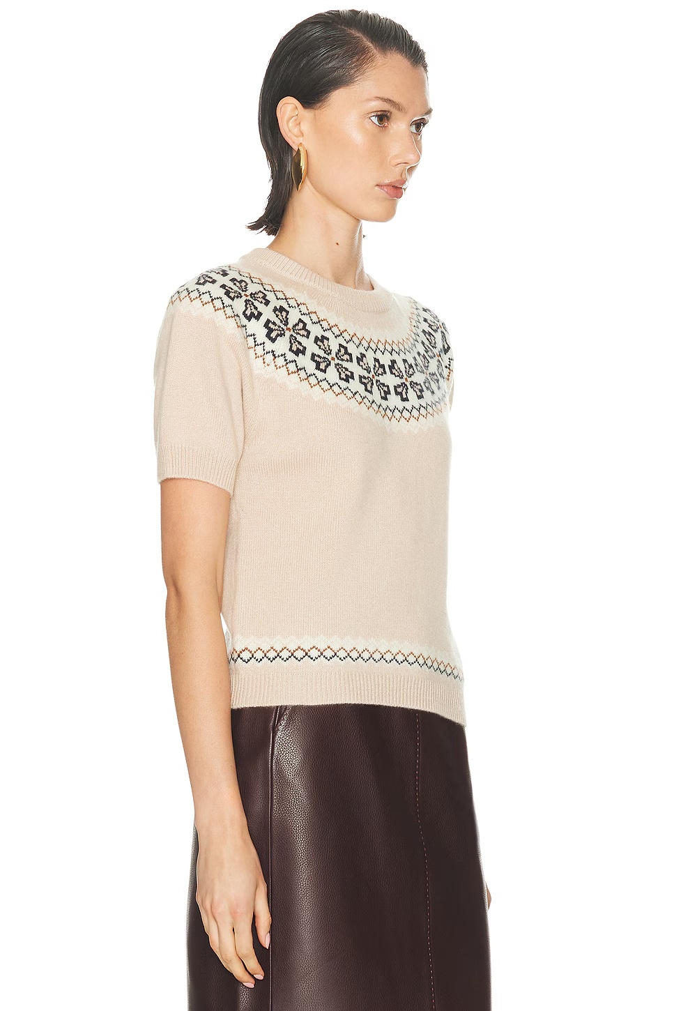 The Short Sleeve Cashmere Fairisle Pink Sand