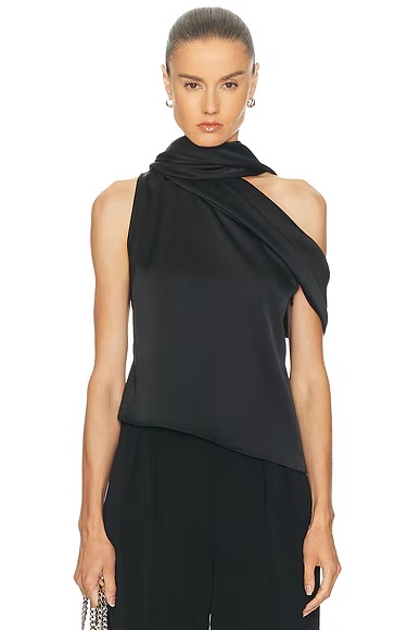 Sleeveless Asymmetric Scarf Top Black