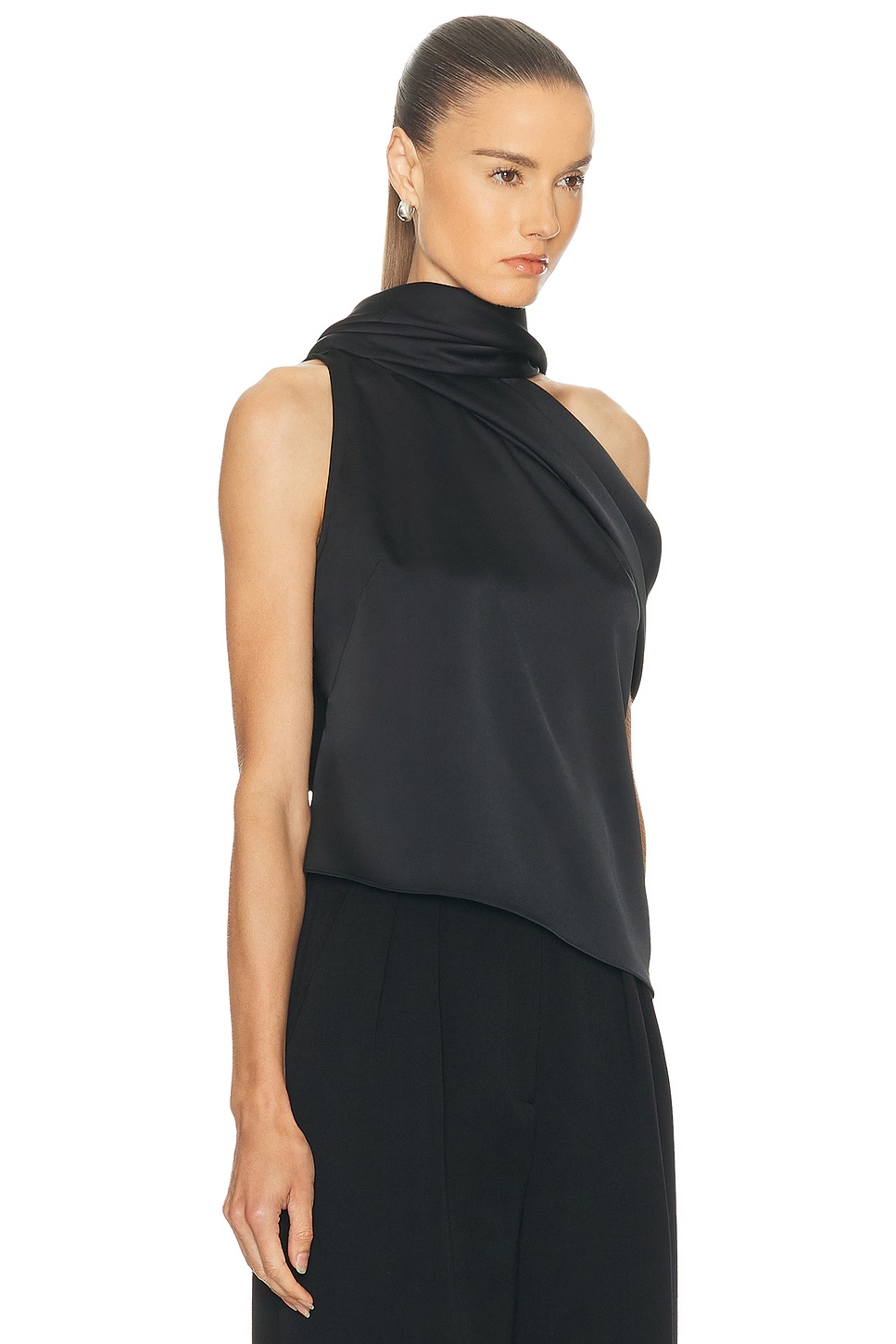 Sleeveless Asymmetric Scarf Top Black