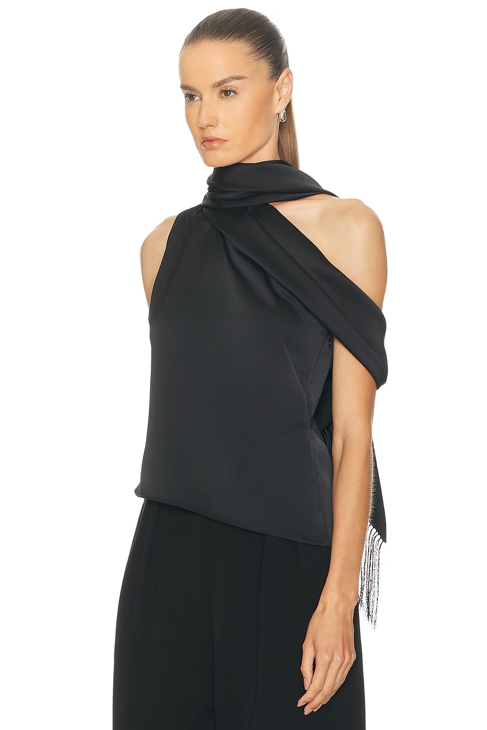 Sleeveless Asymmetric Scarf Top Black