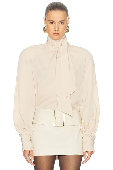 Tie Neck Blouse Beige