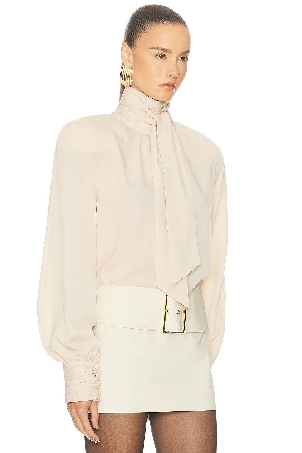 Tie Neck Blouse Beige