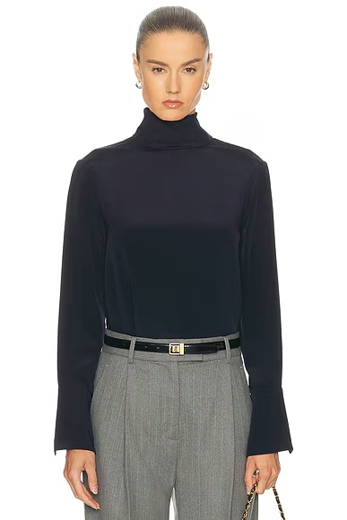 Silk Turtleneck Top Midnight