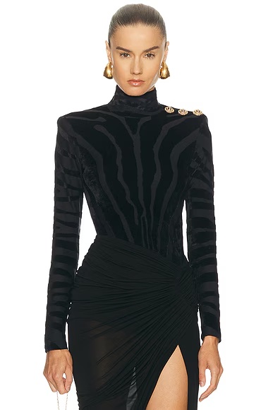 Buttoned Bouclette Zebra Top Black