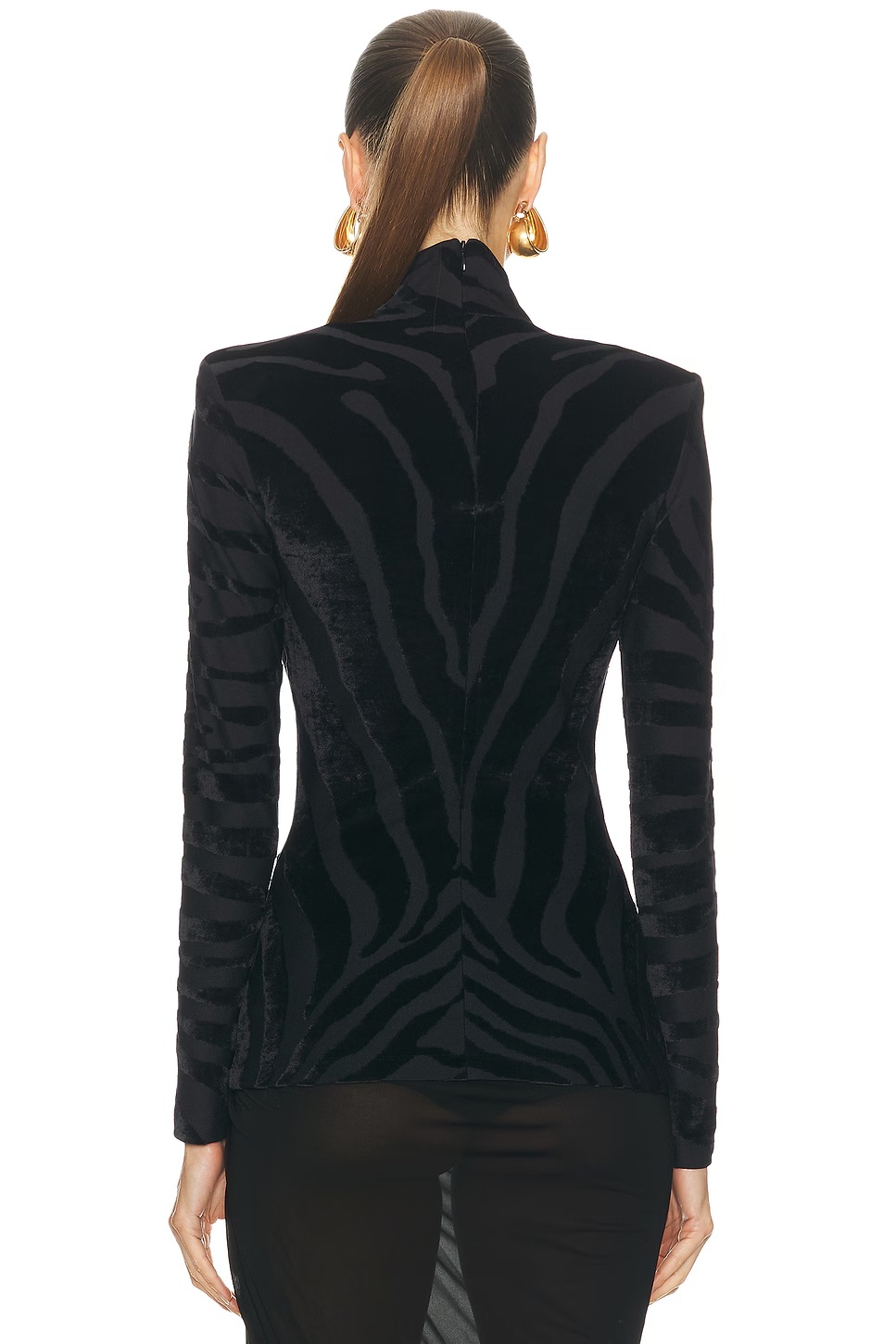 Buttoned Bouclette Zebra Top Black