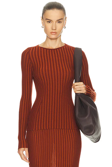Karlene Funnel Neck Top Rust & Burnt Sienna