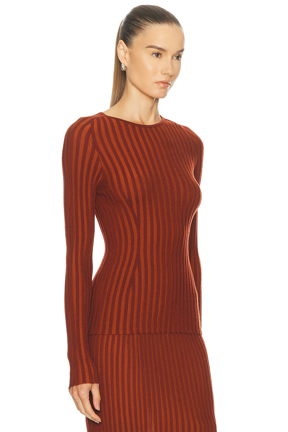 Karlene Funnel Neck Top Rust & Burnt Sienna