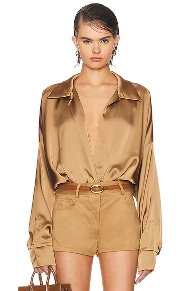 Super Oversized Boyfriend Bodysuit Camel