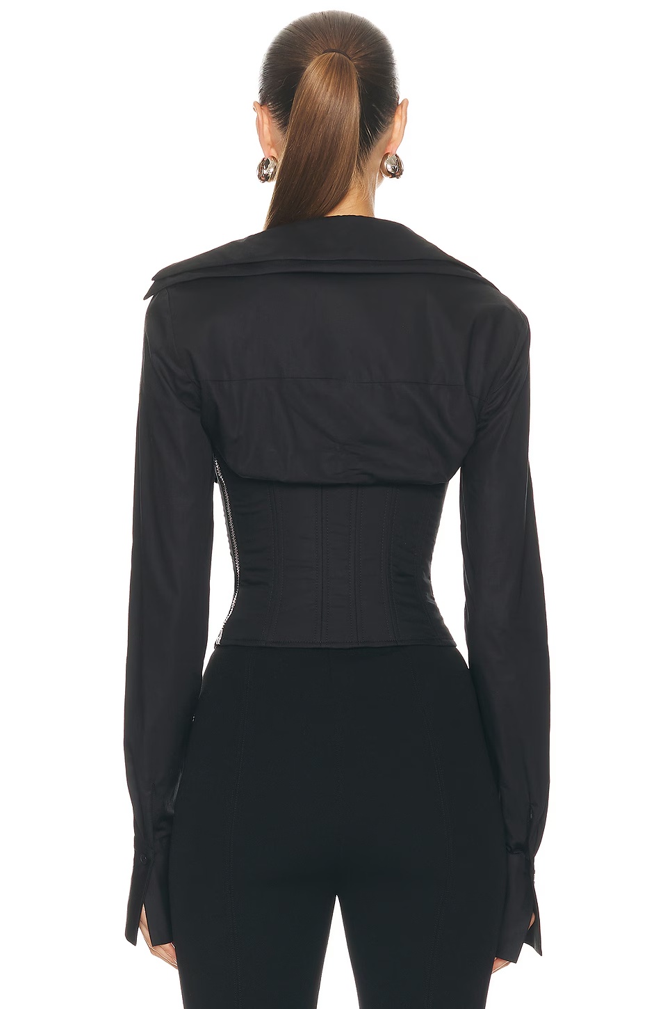 Long Sleeve Collared Corset Top Black