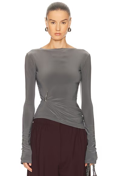Claw Draped Long Sleeve Top Grey