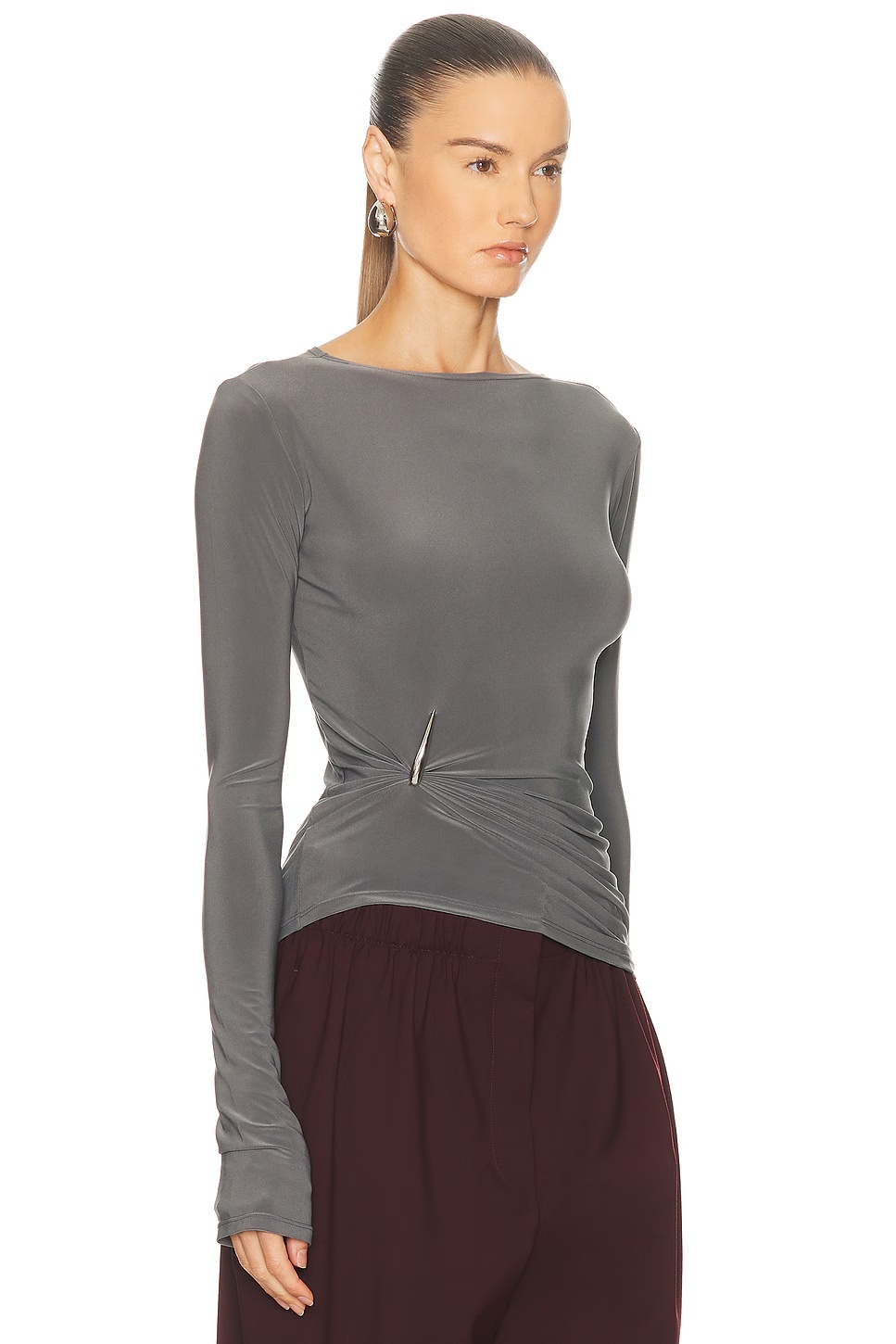 Claw Draped Long Sleeve Top Grey