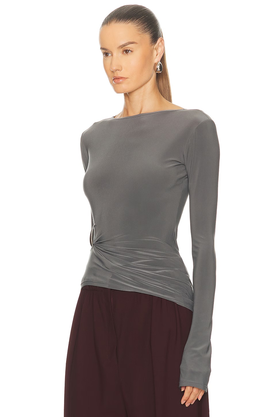 Claw Draped Long Sleeve Top Grey