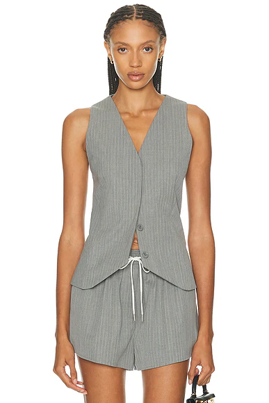 Pinstripe Wool Vest Grey Pinstripe