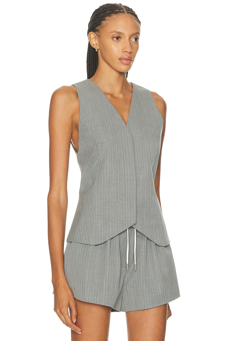 Pinstripe Wool Vest Grey Pinstripe