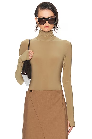 Long Sleeve Turtleneck Bodysuit Camel