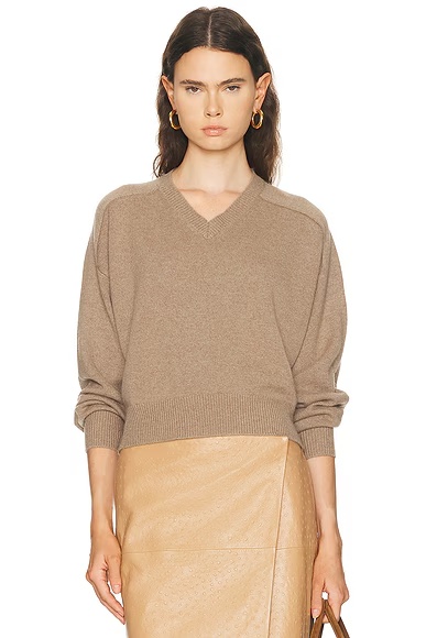 Anzor Saddle Sleeve V-Neck Sweater Taupe