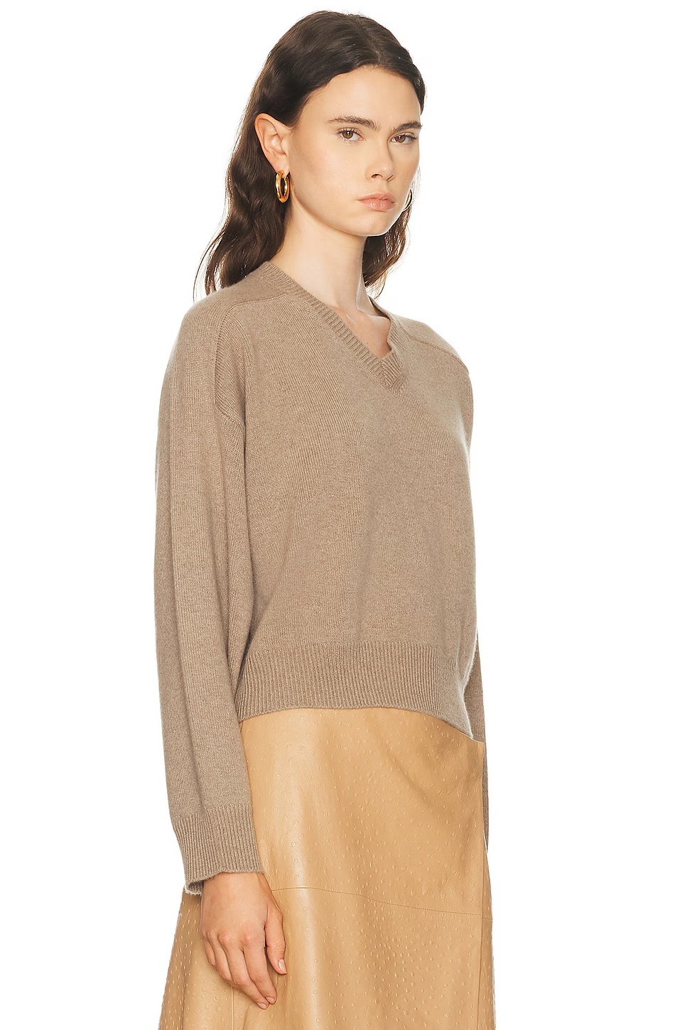 Anzor Saddle Sleeve V-Neck Sweater Taupe