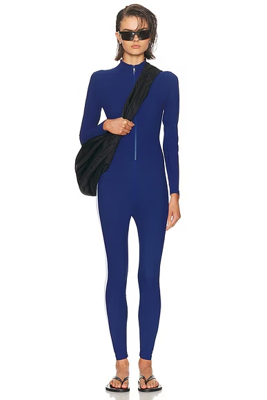 Thermal Longsleeve Ski Onesie Jumpsuit Blue & White