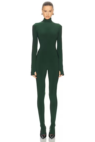 Long Sleeve Slim Fit Turtleneck Catsuit Dark Emerald