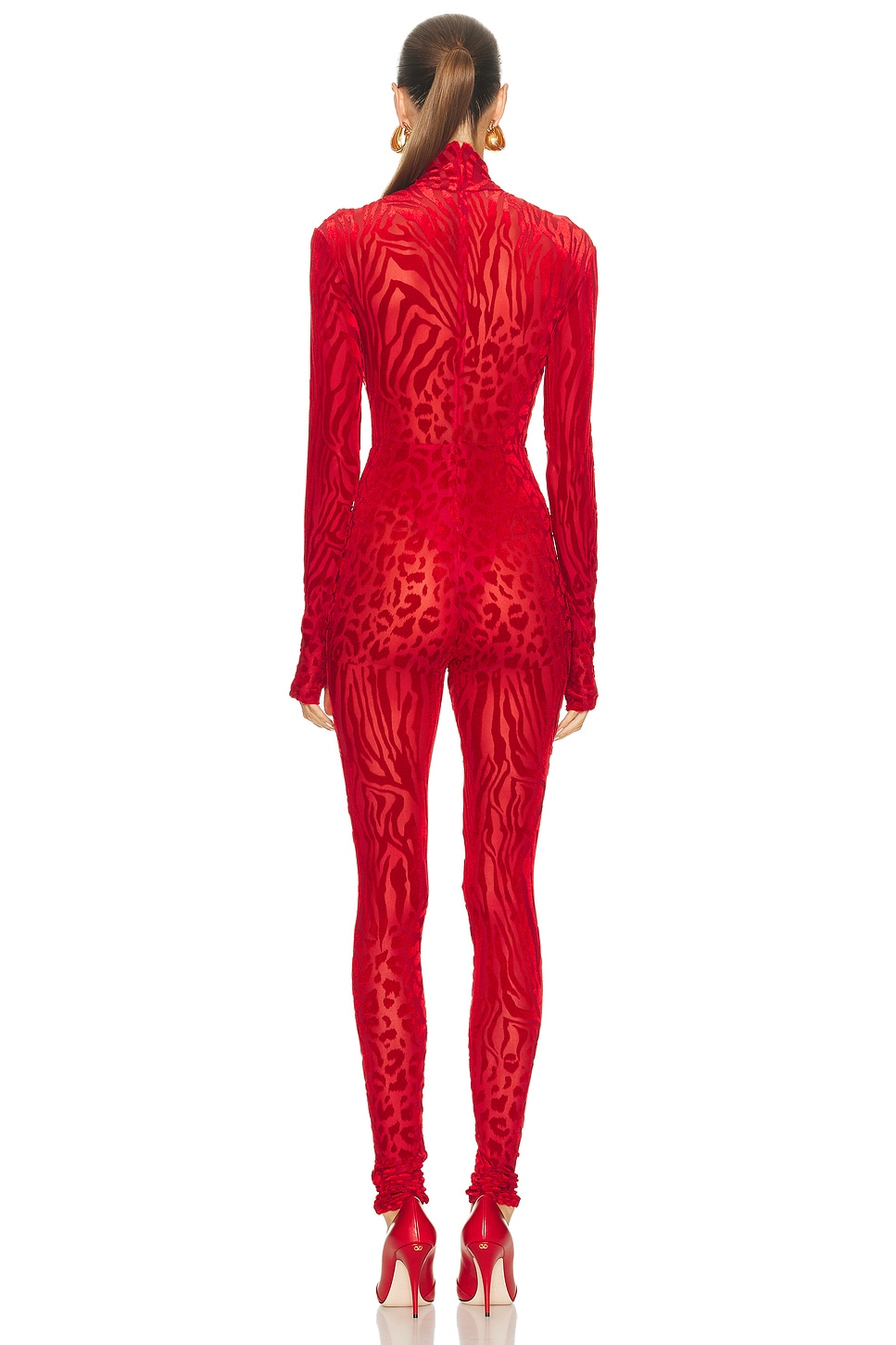 Animal Print Burnout Catsuit Red
