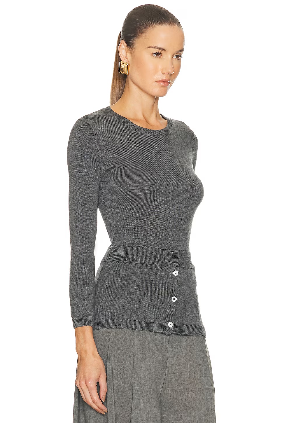 Layered Long Sleeve Sweater Charcoal Knit