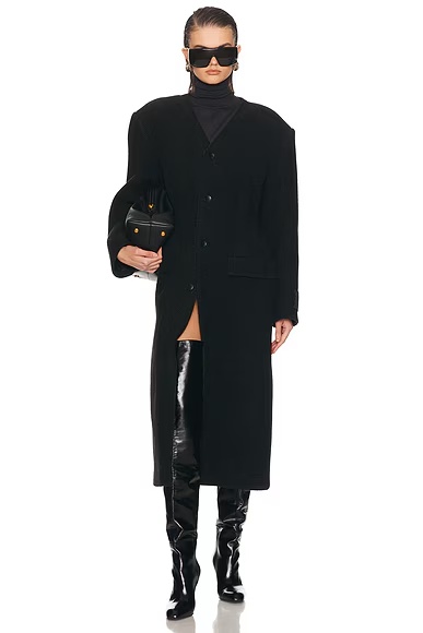 Collarless Elasticated Waist Coat Black & Charcoal