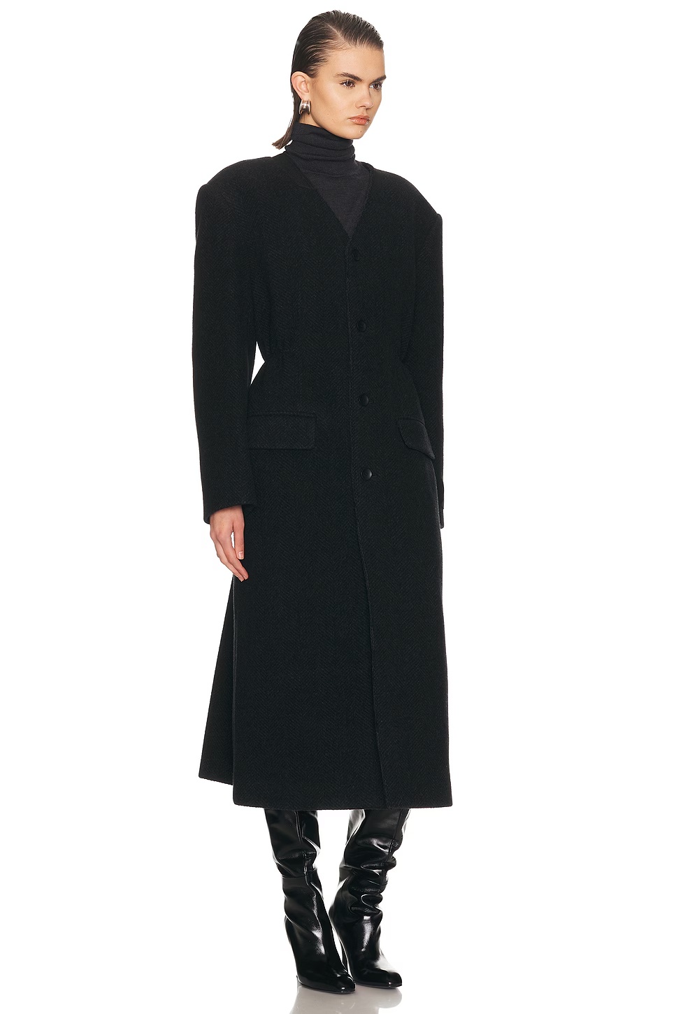 Collarless Elasticated Waist Coat Black & Charcoal