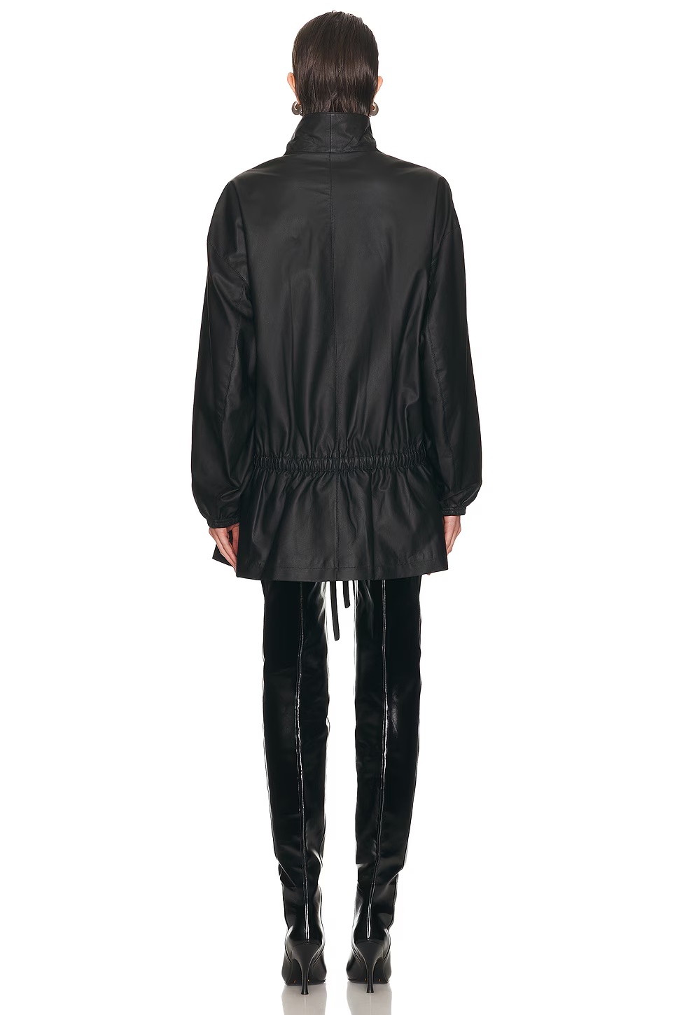 Drop Waist Leather Parka Black