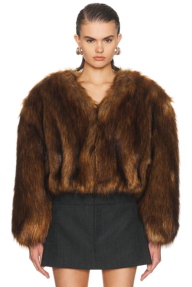 Faux Fur Cropped Jacket Chesnut