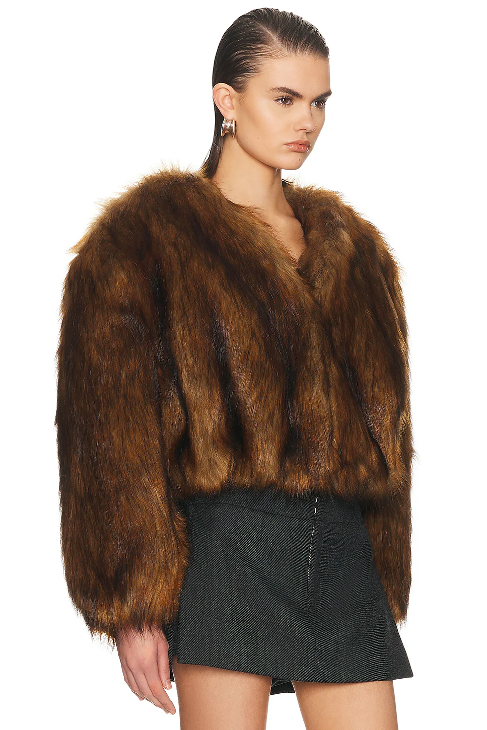 Faux Fur Cropped Jacket Chesnut
