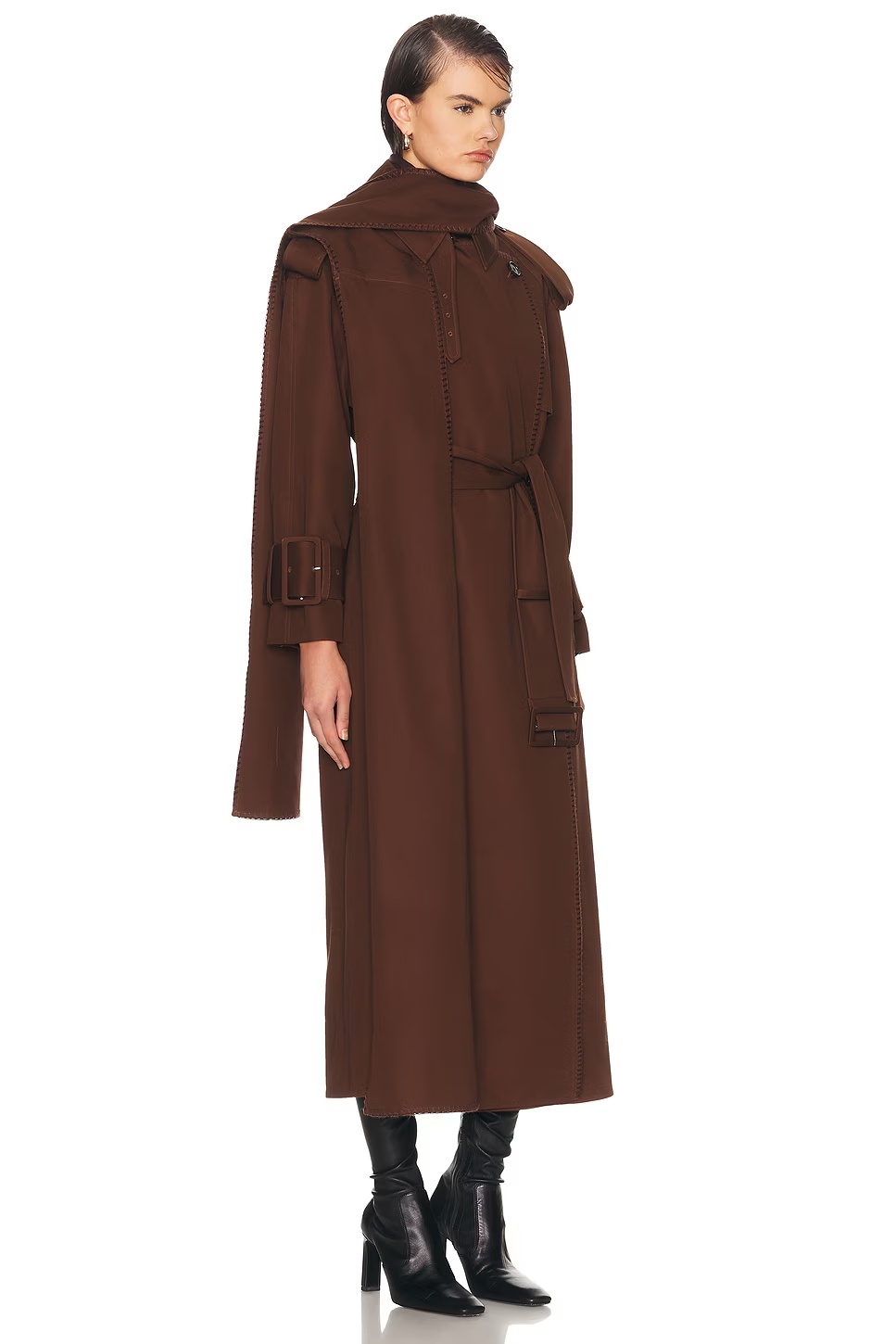 Hooded Scarf Trench Coat Chocolate
