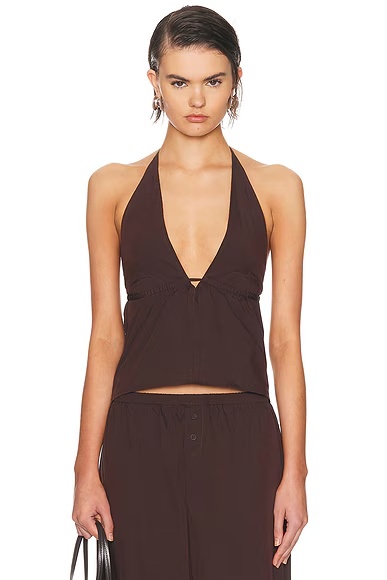 Button Halter Top Umber