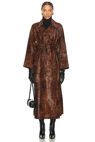 Althea Pony Hair Trench Coat Deep Leopard