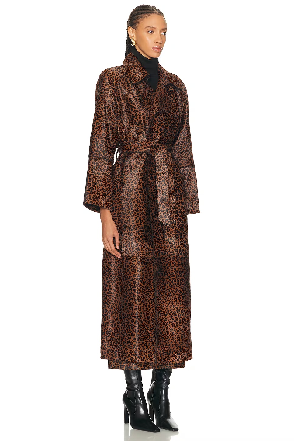 Althea Pony Hair Trench Coat Deep Leopard