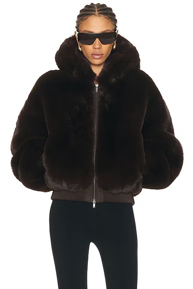 Ski Faux Fur Shrunken Zip Up Jacket Espresso