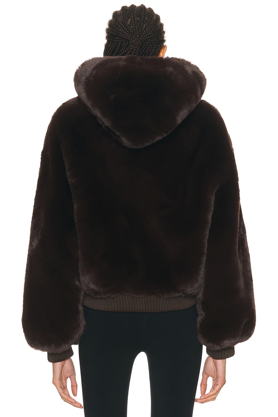 Ski Faux Fur Shrunken Zip Up Jacket Espresso