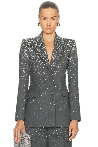 Crystal Embellished Fitted Blazer Slate Grey