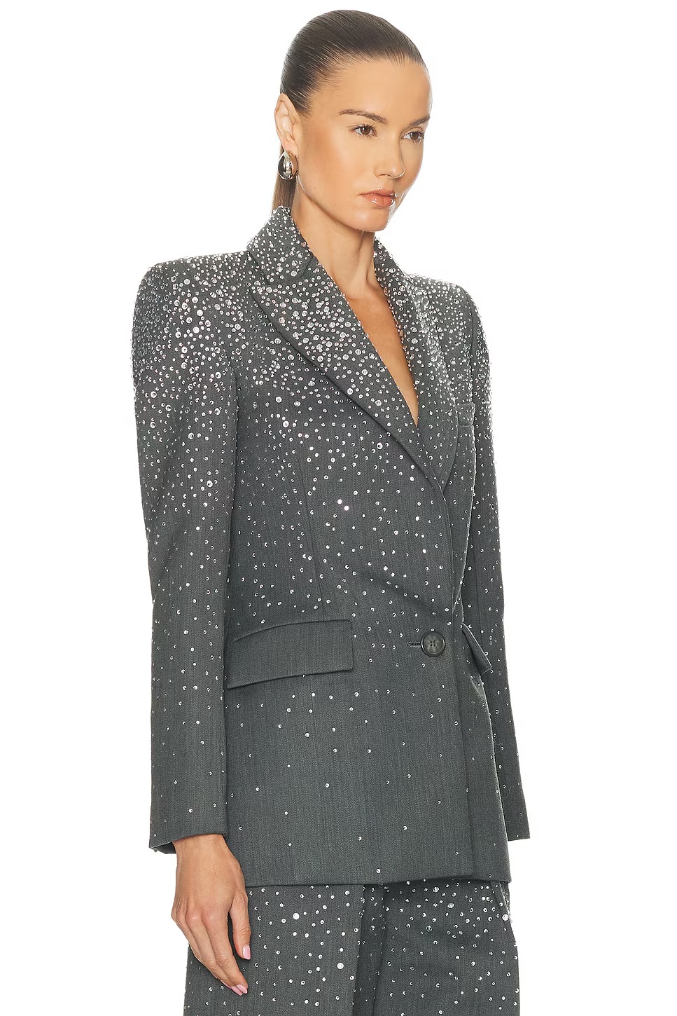 Crystal Embellished Fitted Blazer Slate Grey