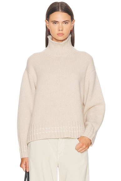 Tipped Cozy Turtleneck Sweater Sandstone & Cream