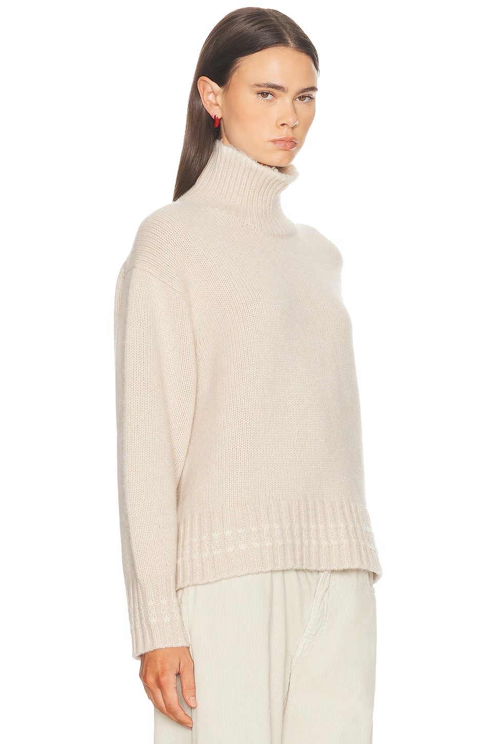 Tipped Cozy Turtleneck Sweater Sandstone & Cream