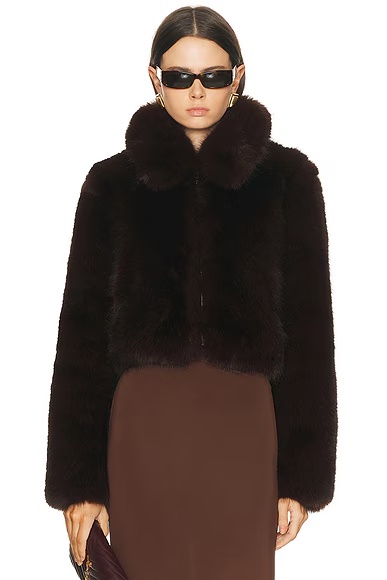by Marianna Savoie Faux Fur Jacket Dark Brown