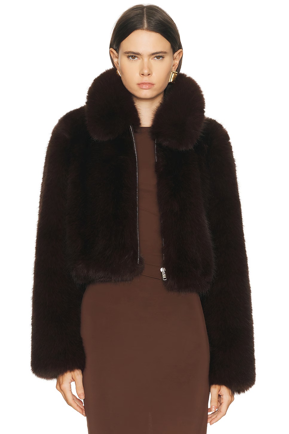 by Marianna Savoie Faux Fur Jacket Dark Brown